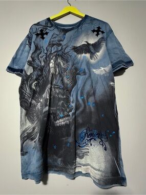 Remetee's blue & black skull t-shirt size xl Y2K